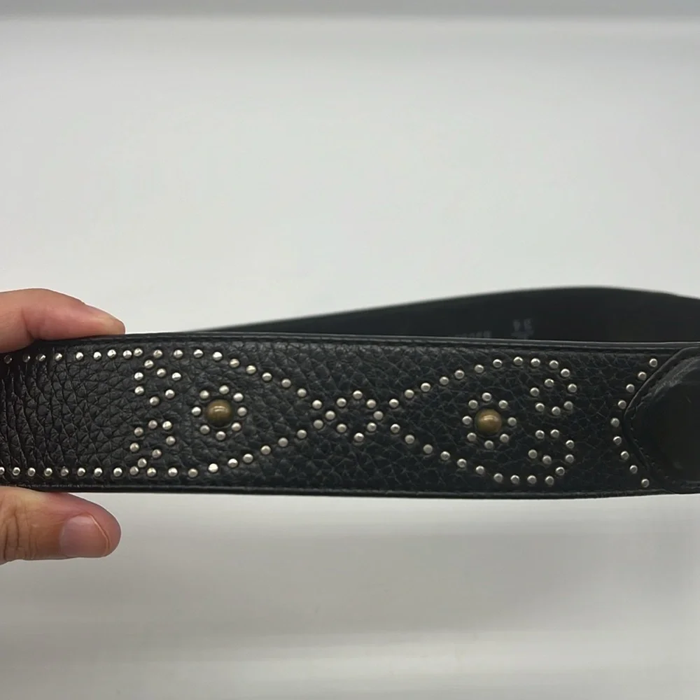 Brighton - Black Leather Silver And Gold Embellishment Design Buckle Belt Size L